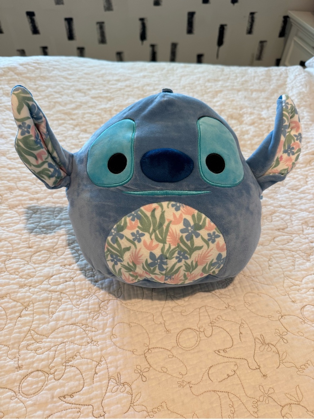 Blue Stitch Squishmallow with Floral Accents